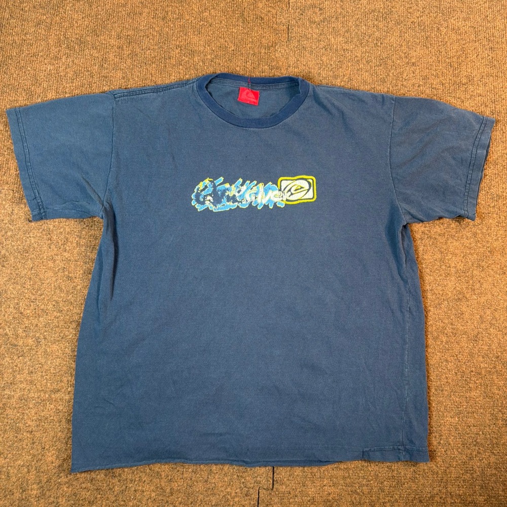 Quiksilver T Shirt Kids Medium Blue Graphic Logo Surf Skate Tee 2667
